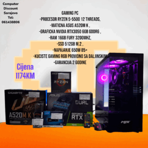 Gaming PC Ryzen 5-5500, RTX3050, 16GBRAM, 512GB SSD