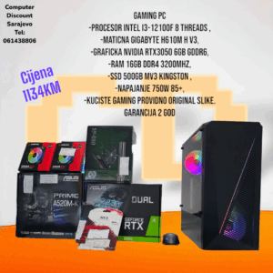Gaming PC Intel i3-12400F, RTX3050, R1M 16GB, SSD 500GB