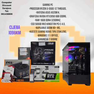 Gaming PC Ryzen 5-5500, RTX3050, 16GB RAM, 500GB SSD