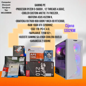 Gaming PC Ryzen 5-5600X, RX7600, 16GB RAM, 1TB SSD,