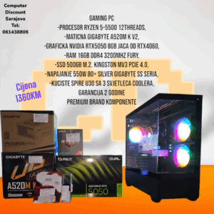 Gaming PC Ryzen 5-5500, NVIDIA RTX5050, 16GB RAM, 500GB SSD