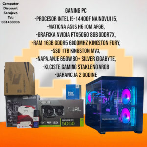 Gaming PC Intel I5-14400F, RTX5060, RAM 16GB DDR5, SSD 1TB