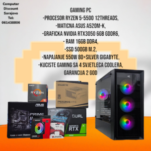 Gaming PC Ryzen 5-5500, RTX3050, 16GB RAM, SSD 500