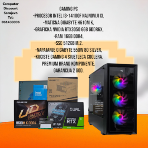 Gaming PC Intel i3-14100F, NVIDIA RTX3050, 16GB RAM, SSD 512 M.2