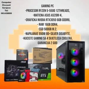 Gaming PC Ryzen 5-5500, RTX3050, 16GB RAM, SSD 500