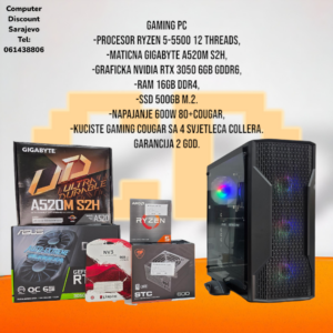 Gaming PC Ryzen 5-5500, RTX3050, 16GB RAM, SSD 500