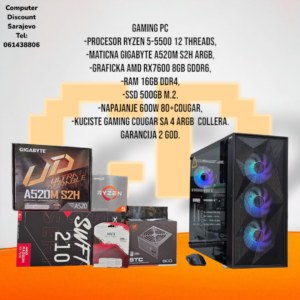 Gaming PC Ryzen 5-5500, RX7600 8GB, 16GB RAM, SSD 500