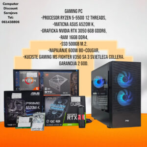 Gaming PC Ryzen 5-5500, RTX3050, 16GB RAM, SSD 500