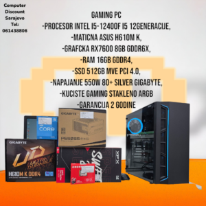 Gaming PC Intel I5-12400F, RX7600, RAM 16GB, SSD 500GB