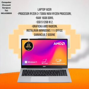 LAPTOP ACER Ryzen 7300U, RAM 16GB DDR5, SSD 512GB