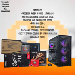Gaming PC Ryzen 5-5500, RX7600 8GB, 16GB RAM, SSD 500